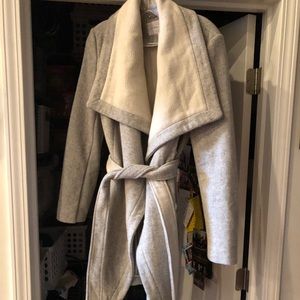 BCBG Generation grey and cream belted wrap coat